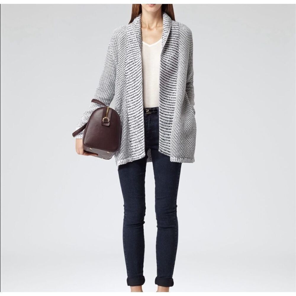 REISS Inesse Oversized Ecru Monochrome Cardigan Open M